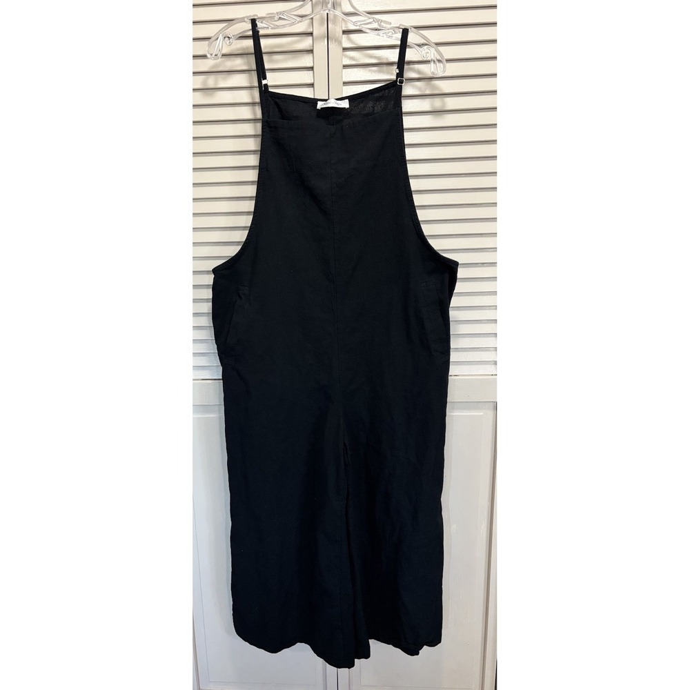 Coeur De Vague Black‎ Overalls Adj Straps Size L Pockets Wide Crop Leg Cotton